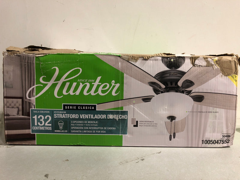 Hunter 50486 Stratford 52 in. LED Indoor Matte Black Ceiling Fan with Light Kit