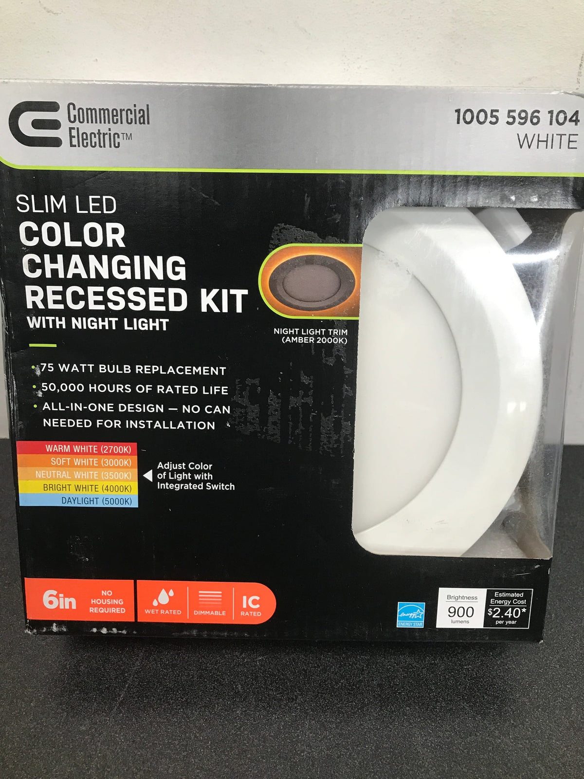 Commercial electric 53828101 6 in. Canless Adjustable CCT Integrated LED Recessed Light Trim with Night Light 900 Lumens New Construction Remodel