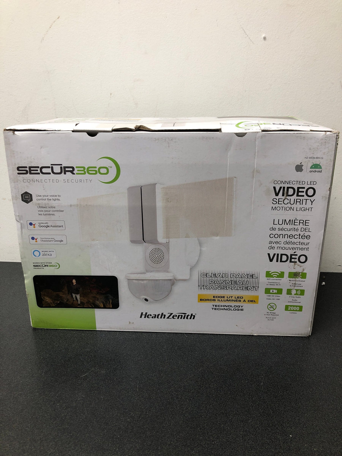 Secur360 HZ-9309-WH 2000 Lumens Integrated LED Motion Sensor Wired Edge Lit White Outdoor Security Flood Light with Video Wi-Fi Connected