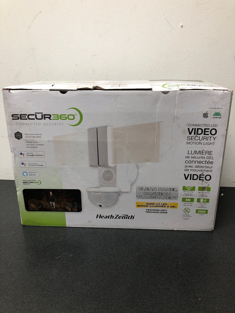 Secur360 HZ-9309-WH 2000 Lumens Integrated LED Motion Sensor Wired Edge Lit White Outdoor Security Flood Light with Video Wi-Fi Connected