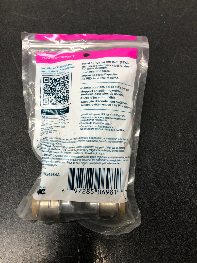 Sharkbite UR24984A Max 1/2 in. Push-to-Connect x 1/2 in. Push-to-Connect x 3/8 in. Compression Chrome-Plated Brass Service Stop Tee