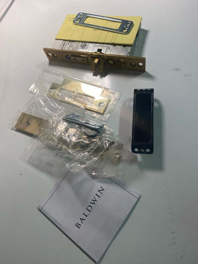 Baldwin 6021.003.R Right Handed Handleset and Knob Entrance Mortise Lock with 2-3/4-Inch Backset and Emergency Egress, Polished Brass