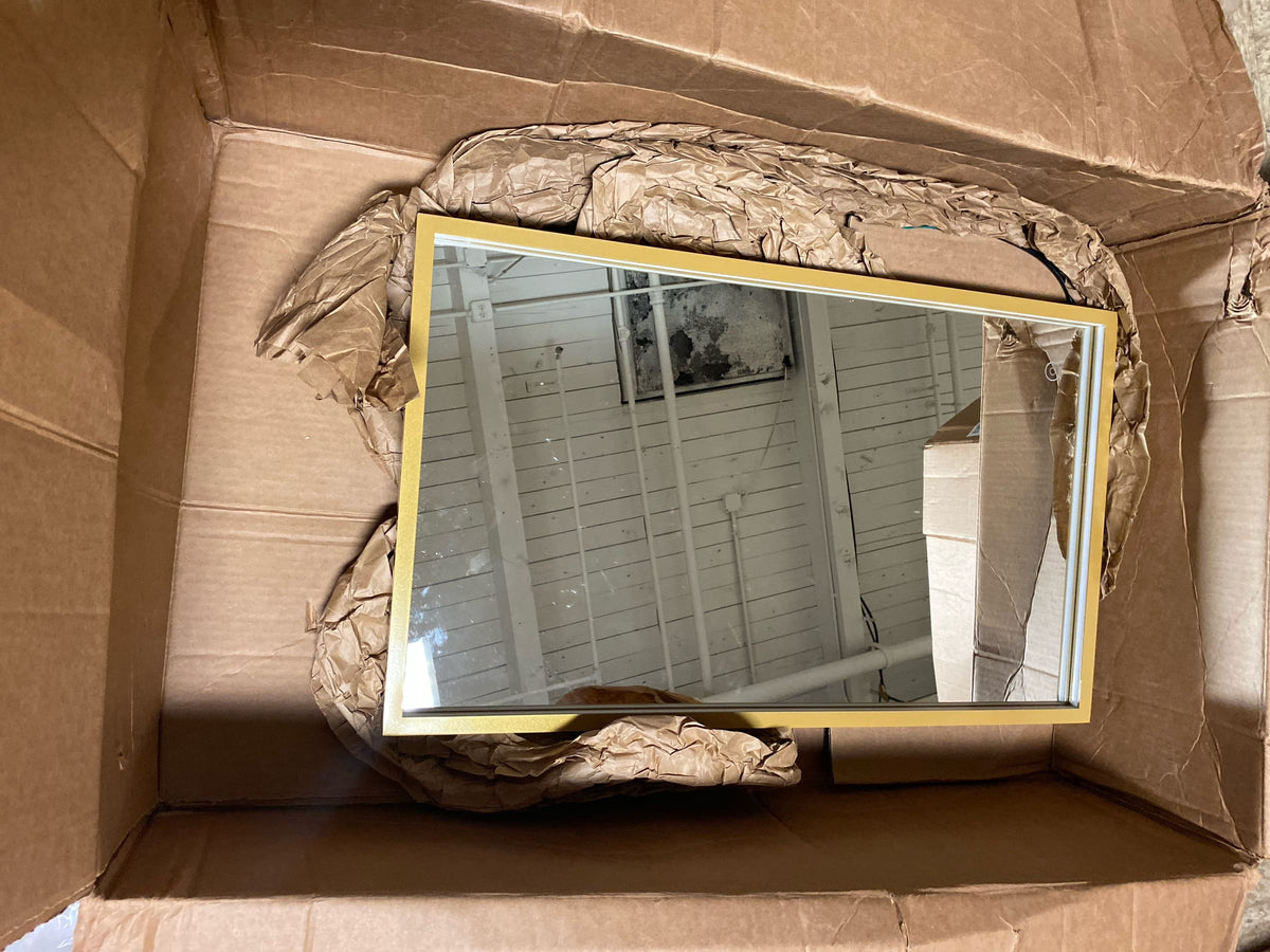 Elegant Lighting MRE61830BR Pier 18" W x 30" H Modern Rectangular Aluminum Framed Bathroom Wall Mirror with LED Lighting - Brass