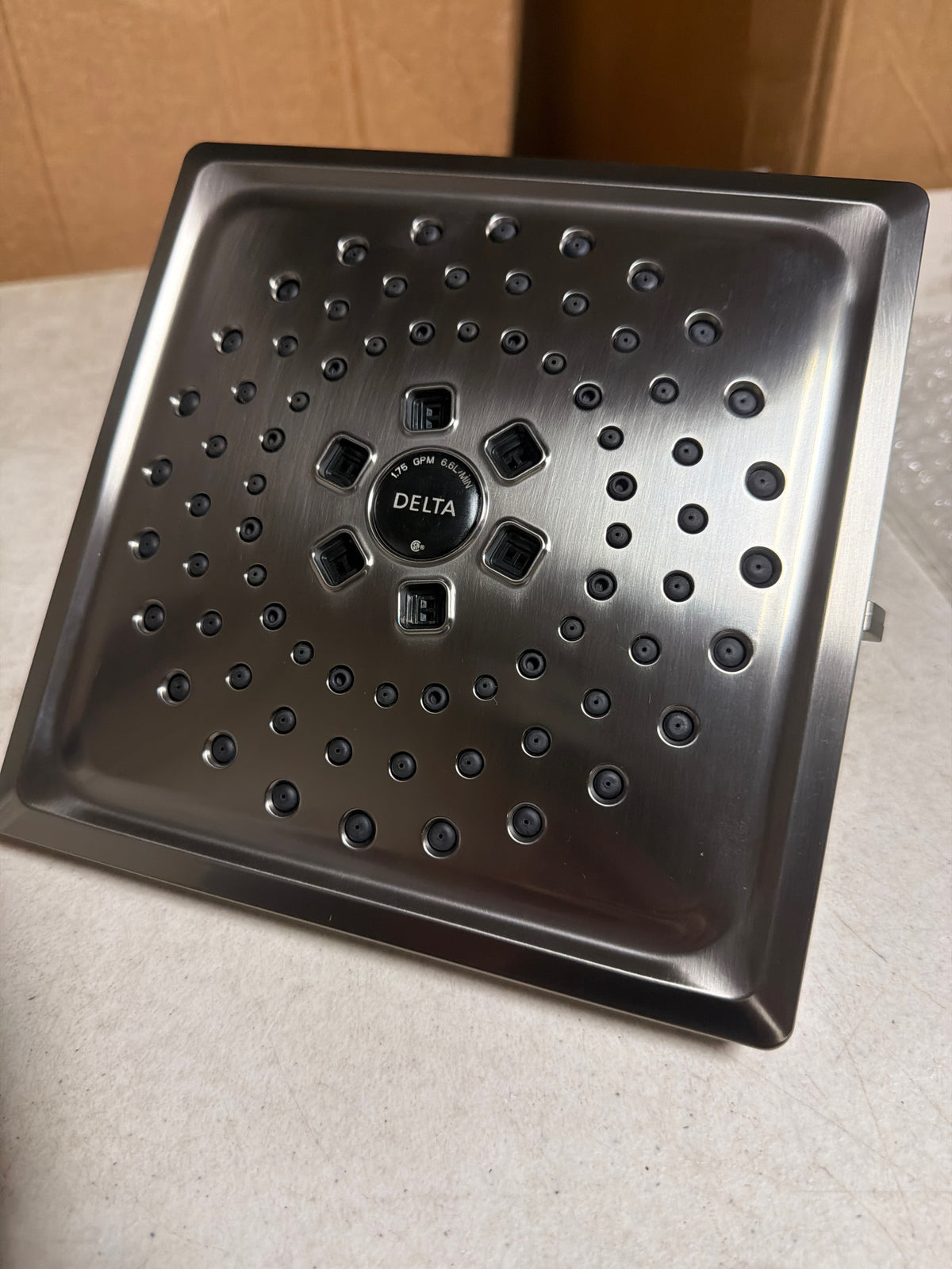 5006061931 Delta 3.0 -Spray Lumicoat Black Stainless 7.625-in Square Shower Head 1.75 GPM Lowes.com