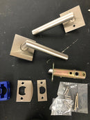 Emtek square rosette passage set with matching finish stuttgart lever - choice of left/right handing and 7 finishes - 5110stulhus15 - left handed (lh) - satin nickel (us15)