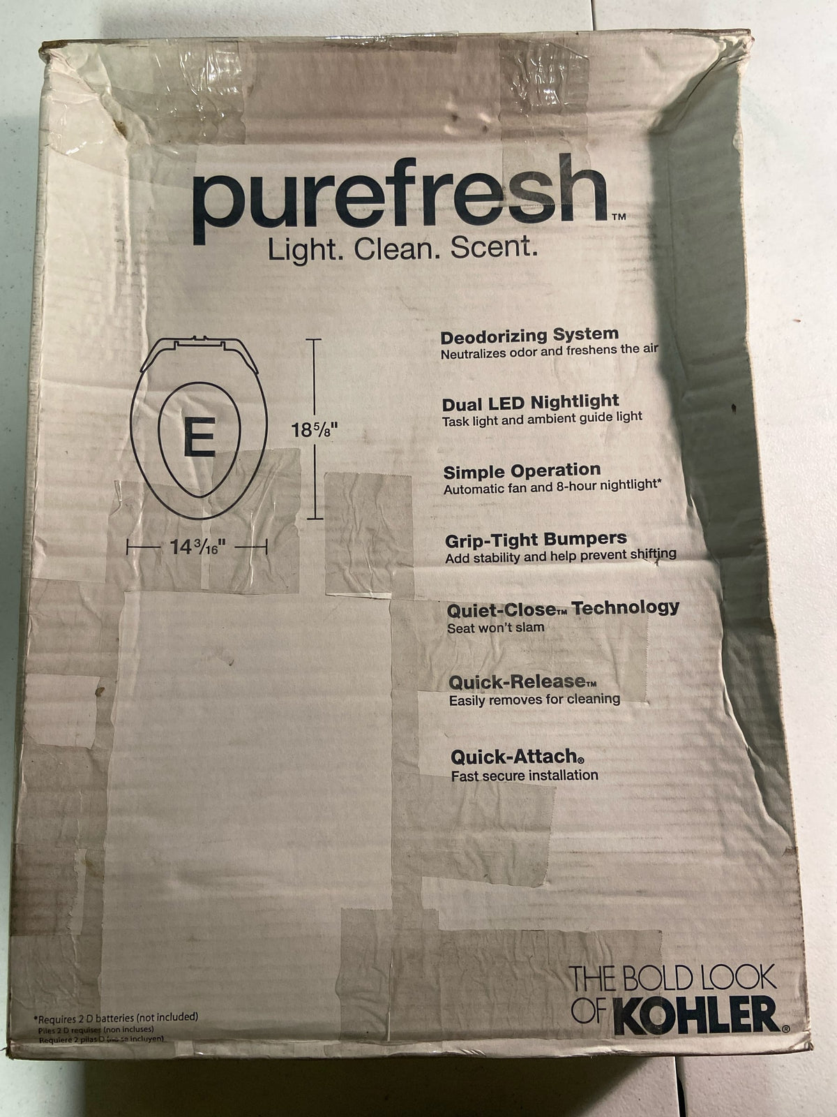 KOHLER K-5588-0 Purefresh Elongated Nightlight Toilet Seat, with Grip-Tight Bumpers, Quiet-Close Seat, Quick-Release Hinges, Quick-Attach Hardware, No Slam Toilet Seat, White
