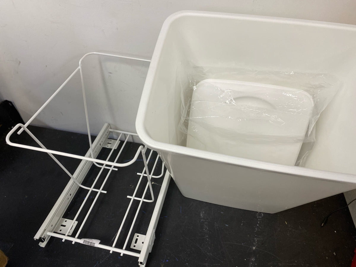 Rev-A-Shelf RV-12PB-LE Classic 16-1/16" White Steel Pull Out Waste Container with Included Lid - White