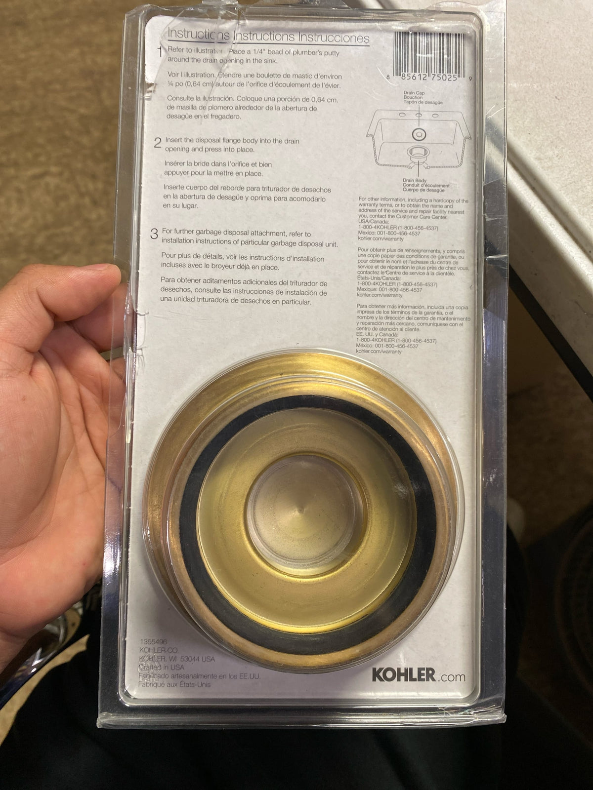 Kohler Solid Durable Disposal Flange and Stopper for Standard Garbage Disposals