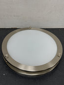 Hampton bay HB1023C-35 Flaxmere 12 in. Brushed Nickel Dimmable Integrated LED Flush Mount Ceiling Light with Frosted White Glass Shade
