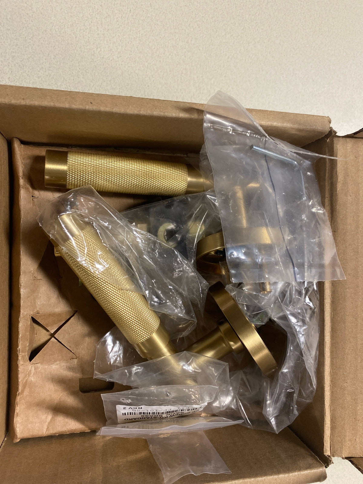 Emtek 5209US4.TAUS4.KNUS4.RH Knurled T-Bar Right Handed Privacy Door Lever Set with Disk Rose from the SELECT Brass Collection - Satin Brass