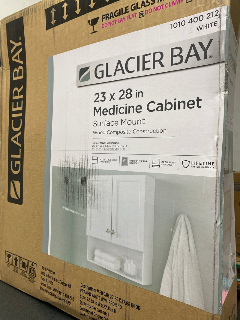 Glacier bay 33155 22-7/8 in. W. x 27-7/8 in. H Framed Surface-Mount Bathroom Medicine Cabinet, White