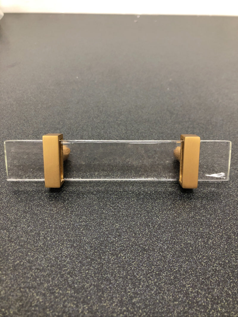 Sietto P-1900-5.5-SB Adjustable Center to Center 5-1/2 Inch Long Handle Cabinet Pull with Clear Glass - Satin Brass