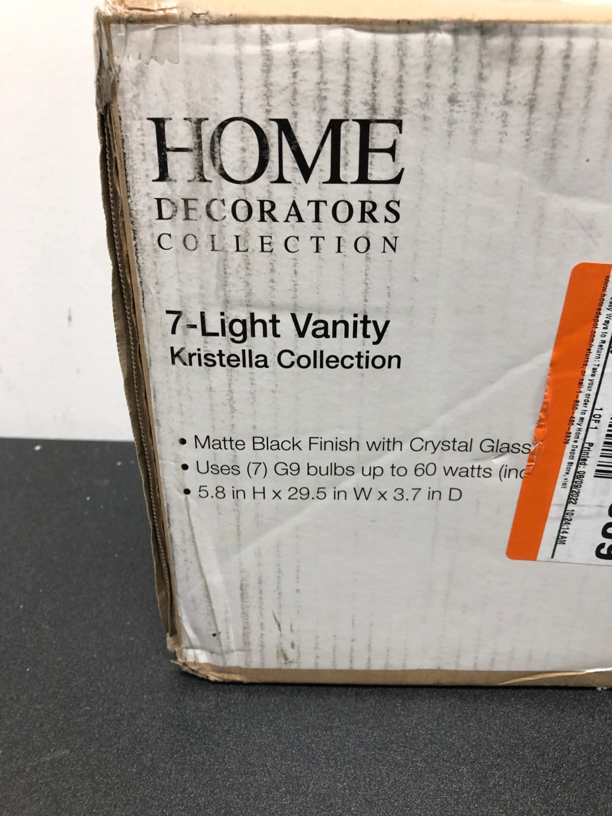 Home decorators collection 34980-HBB Kristella 29.5 in. 7-Light Matte Black Vanity Light with Clear Crystal Shade