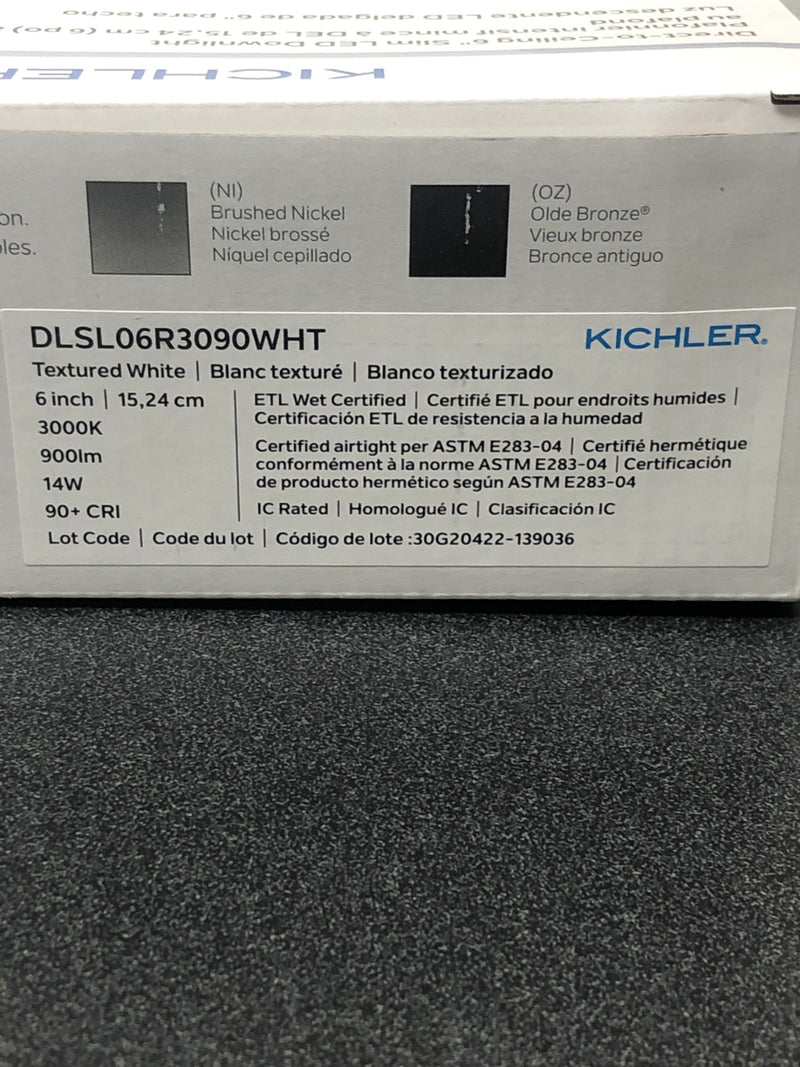Kichler DLSL06R3090WHT LED Canless Recessed Light 6" Recessed Trim - IC Rated - 3000K - Textured White
