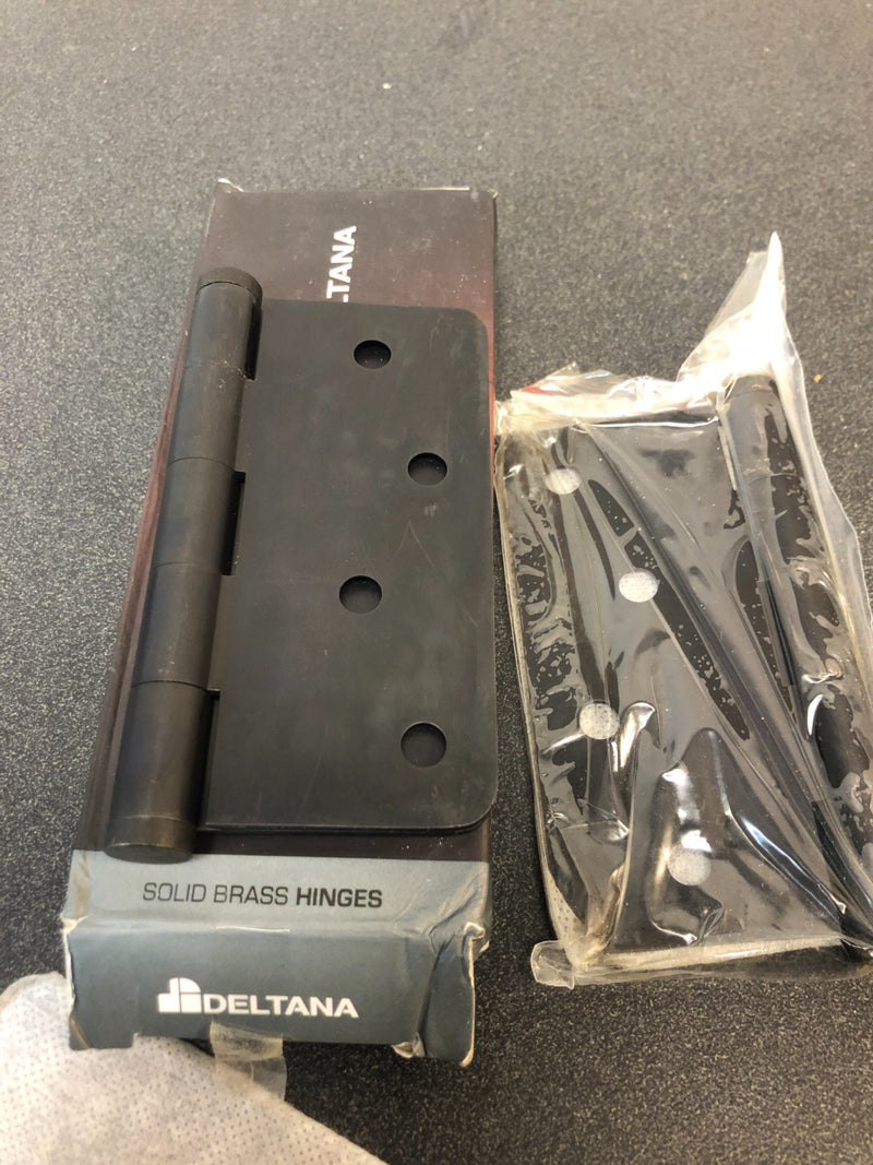 Deltana DSB4R410B-RZ 4" x 4" Solid Brass 1/4" Radius Corner Plain Bearing Full Mortise Hinge with Zig Zag Hole Pattern - Pair - Oil Rubbed Bronze