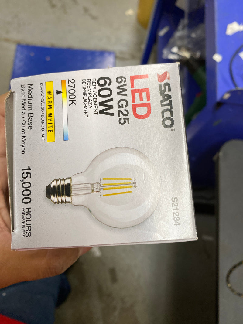 Satco Lighting S21234 6 Watt Vintage Edison Dimmable G25 Medium (E26) LED Bulb - 500 Lumens , 2700K , and 90CRI - Clear