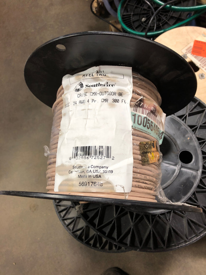 Southwire 56917648 300 ft. Tan 24/4 Solid CU CAT5e CMR-CMX Indoor/Outdoor Data Cable