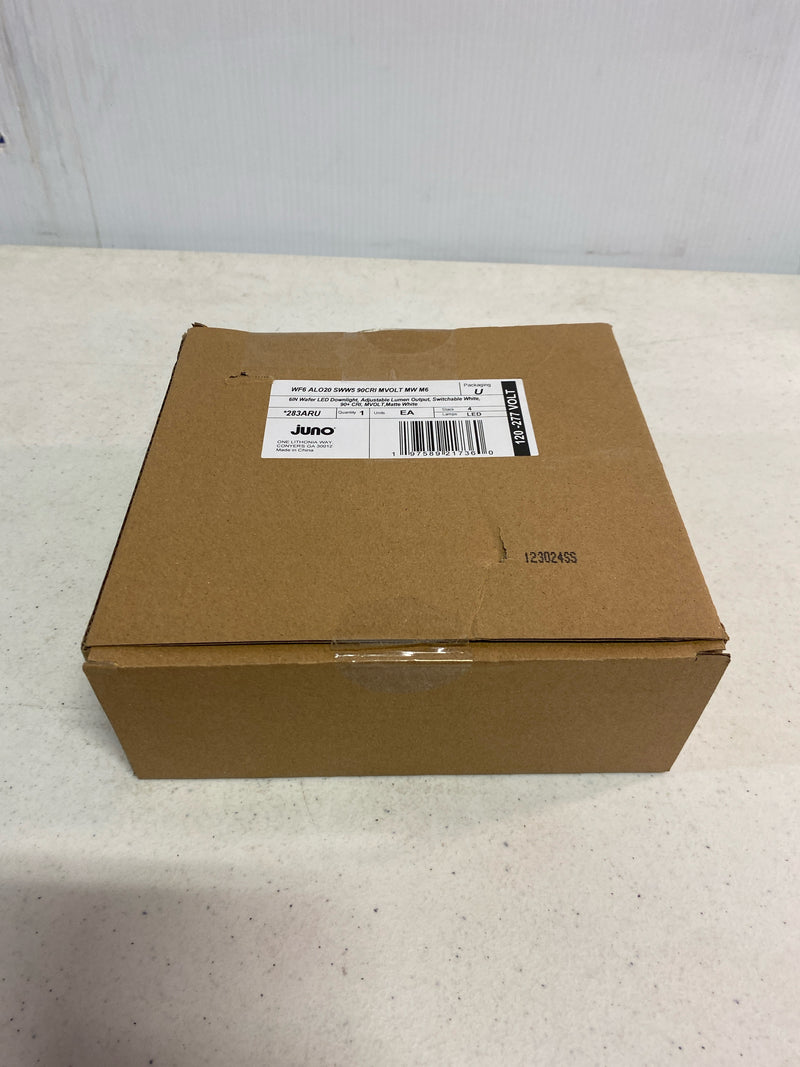 Juno WF6 ALO20 SWW5 90CRI MVOLT MW M6 Canless LED Wafer Downlight, Switchable White 2700K-5000K, Adjustable Lumens, Flat Trim, Matte White, 6-Inch