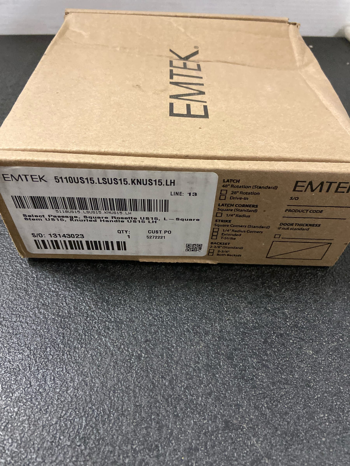 Emtek 5110US15.LSUS15.KNUS15.LH Passage, Square Rosette US15, L-Square Stem US15, Knurled Handle US...