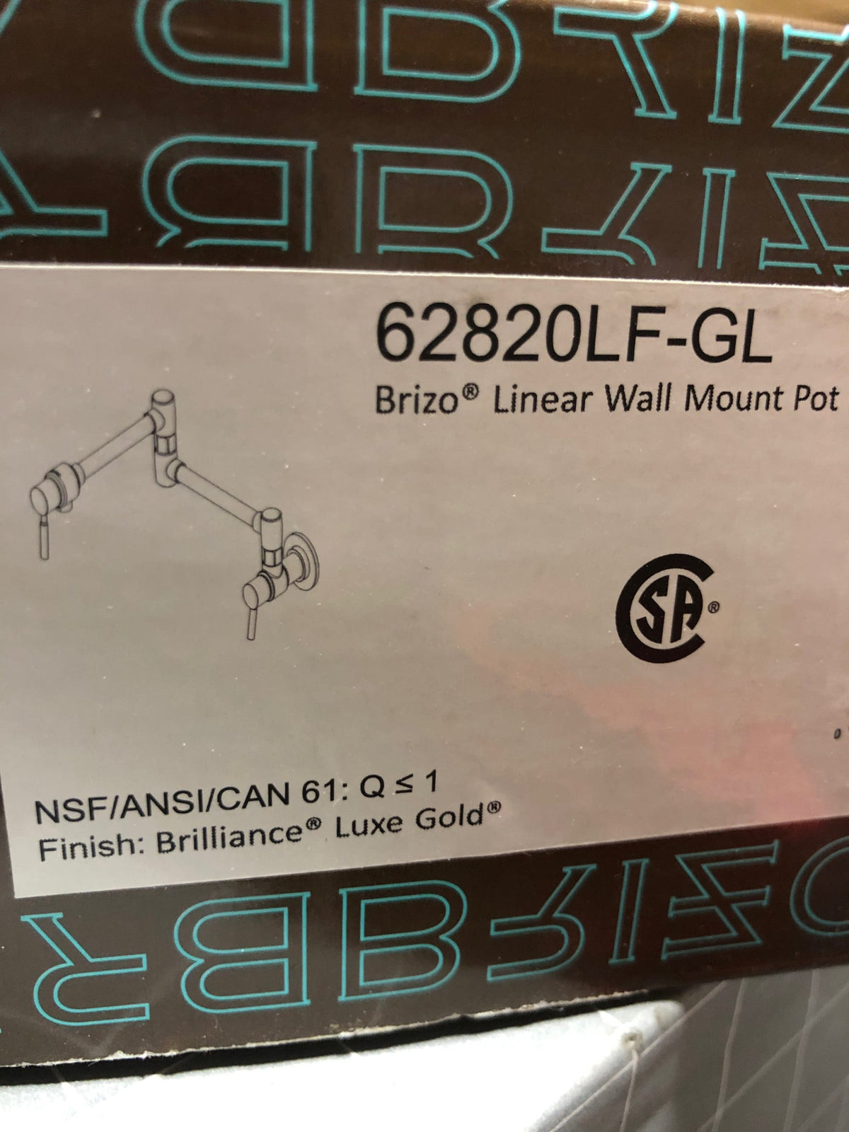 Brizo 62820LF-GL Euro 4 GPM Wall Mounted Single Hole Pot Filler Faucet - Luxe Gold