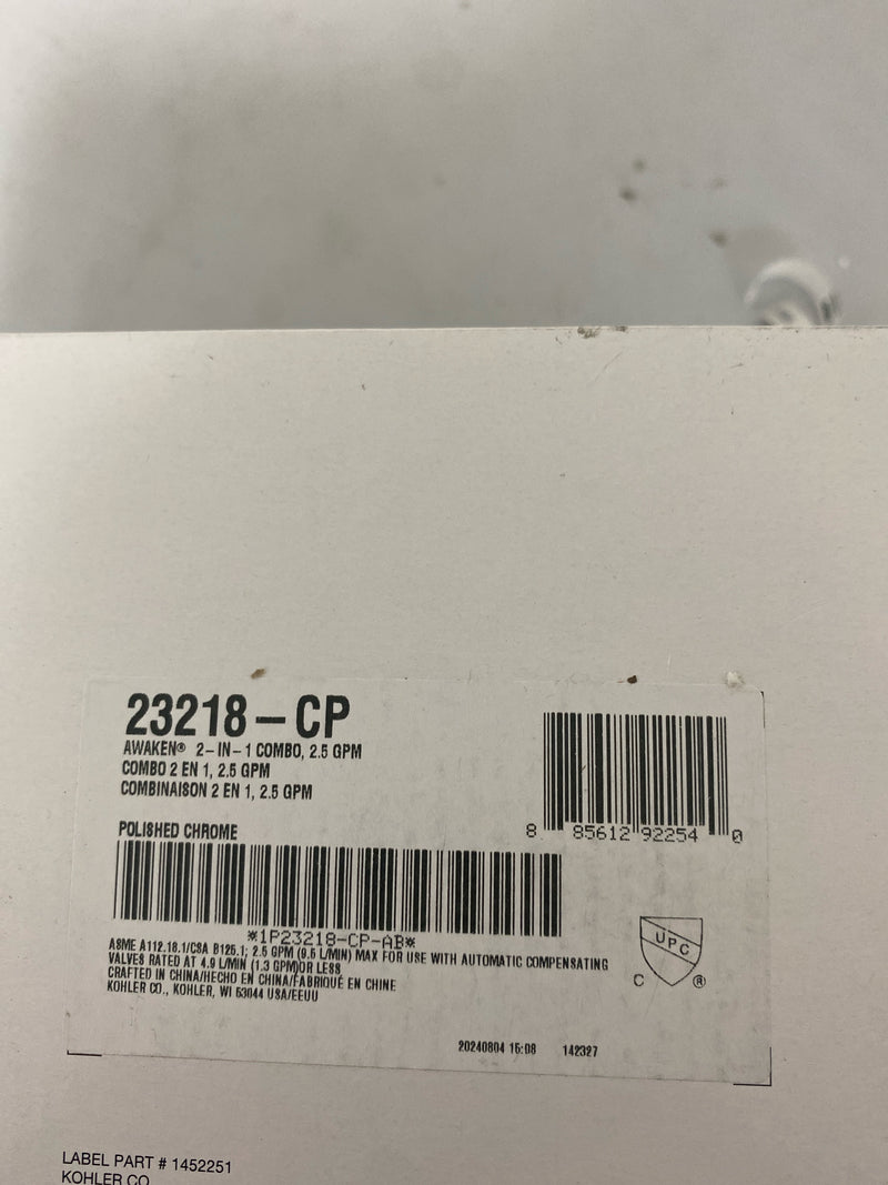 Kohler K-23218-CP Awaken 3-Spray 5 in. Dual Wall Mount Fixed and Handheld Shower Head 2.5 GPM in Polished Chrome