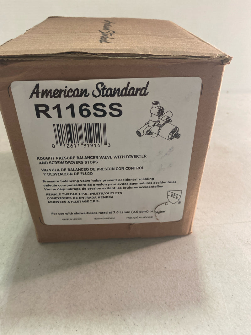 American Standard R116SS16SS Pressure Balanced Rough Valve Body with Integral Diverter and Female Thread IPS