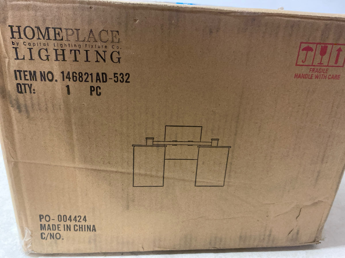 Homeplace lighting 146821AD-532 14 in. W x 9 in. H 2-Light Vanity Light in Aged Brass with Clear Glass