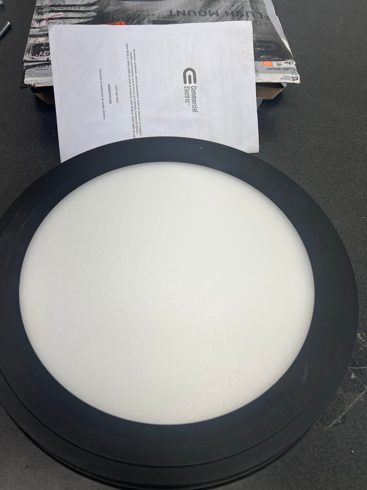 Commercial electric LIL3001LX-01/MB 12 in. Edgelit Integrated LED Flush Mount Black Finish