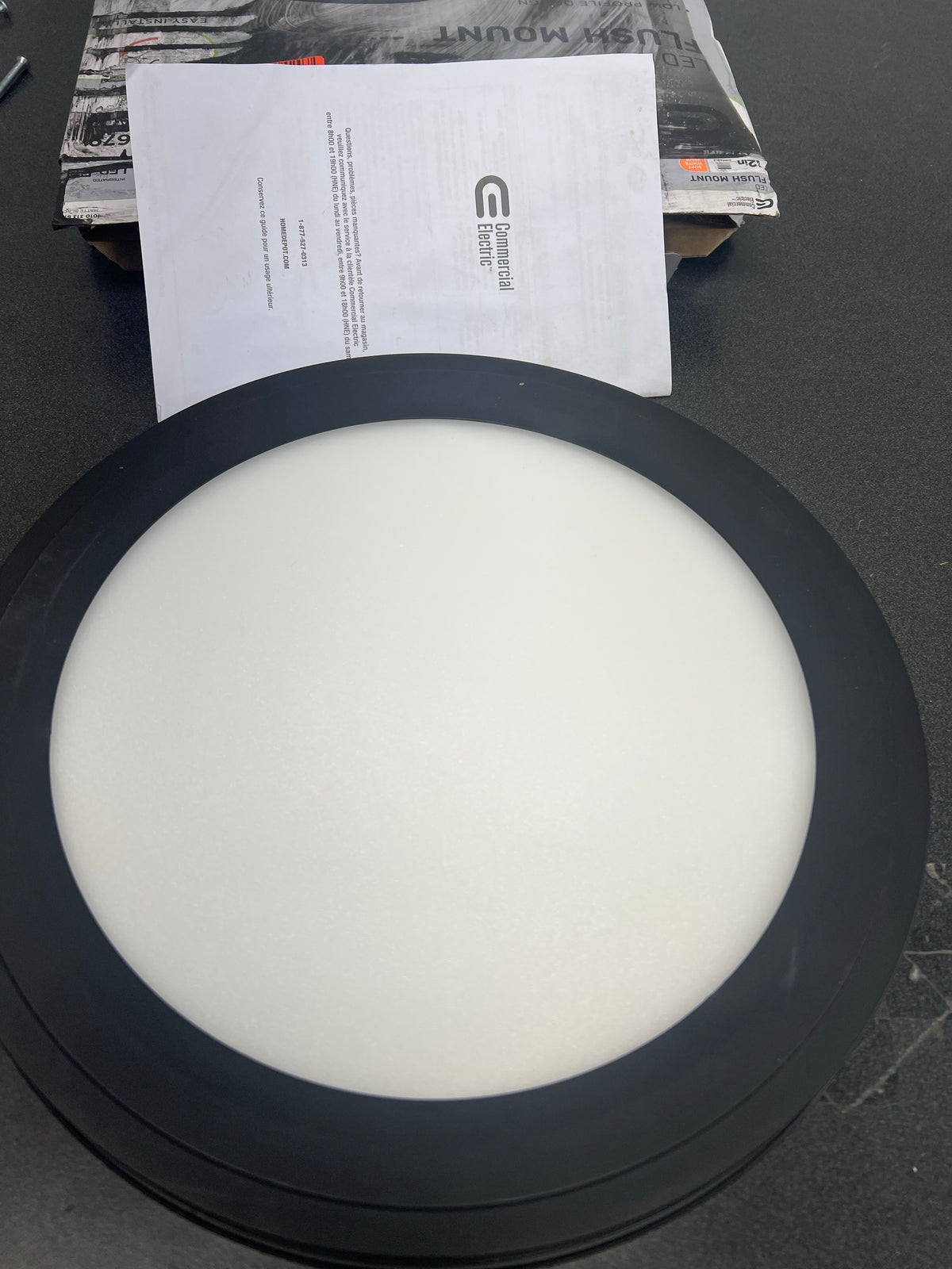 Commercial electric LIL3001LX-01/MB 12 in. Edgelit Integrated LED Flush Mount Black Finish