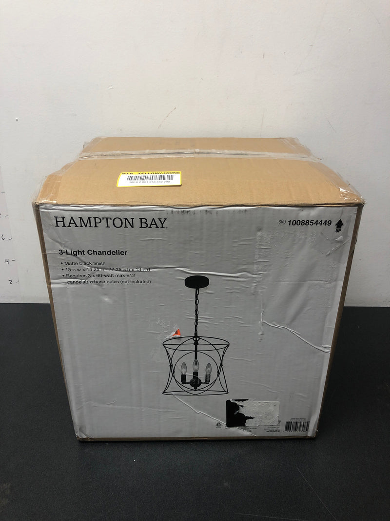 Hampton bay T-P00211007A Croyden 3-Light Black Caged Candle Chandelier Light Fixture with Metal Shade