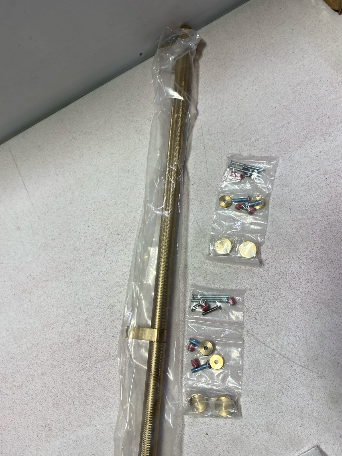 Emtek 84174.RCBUS4.KNUS4 Knurled 54 Inch Center to Center Bar Appliance Pull with Rectangular Bar Stem from the SELECT Collection - Satin Brass / Satin Brass Stem