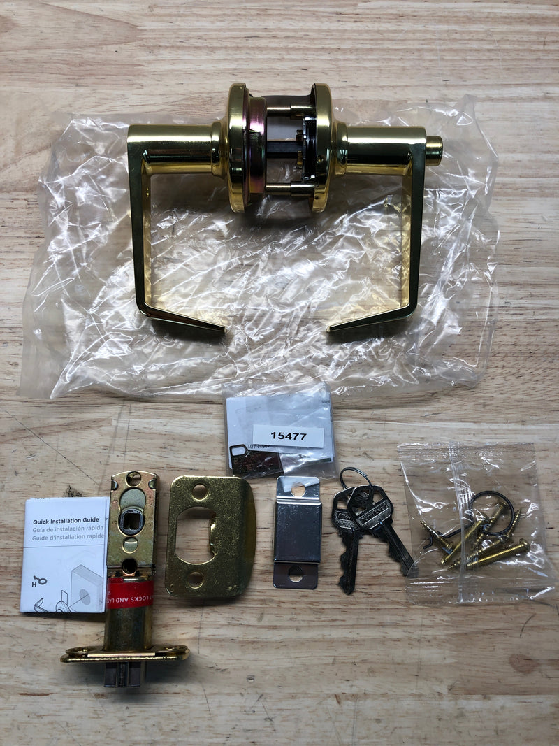 Kwikset 756KNL-3 Kingston Grade 2 Keyed Entry Door Lever Set - Polished Brass