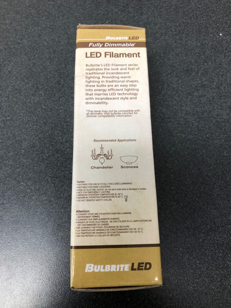 Bulbrite 776860 - led3ca10/27k/fil/m/3 decorative chandelier antique filament led light bulb