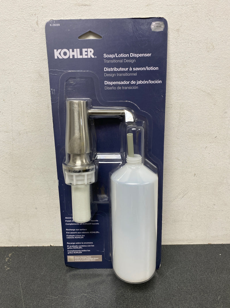 Kohler K-26099-VS Transitional Deck Mounted Soap / Lotion Dispenser with 16 oz Capacity - Vibrant Stainless