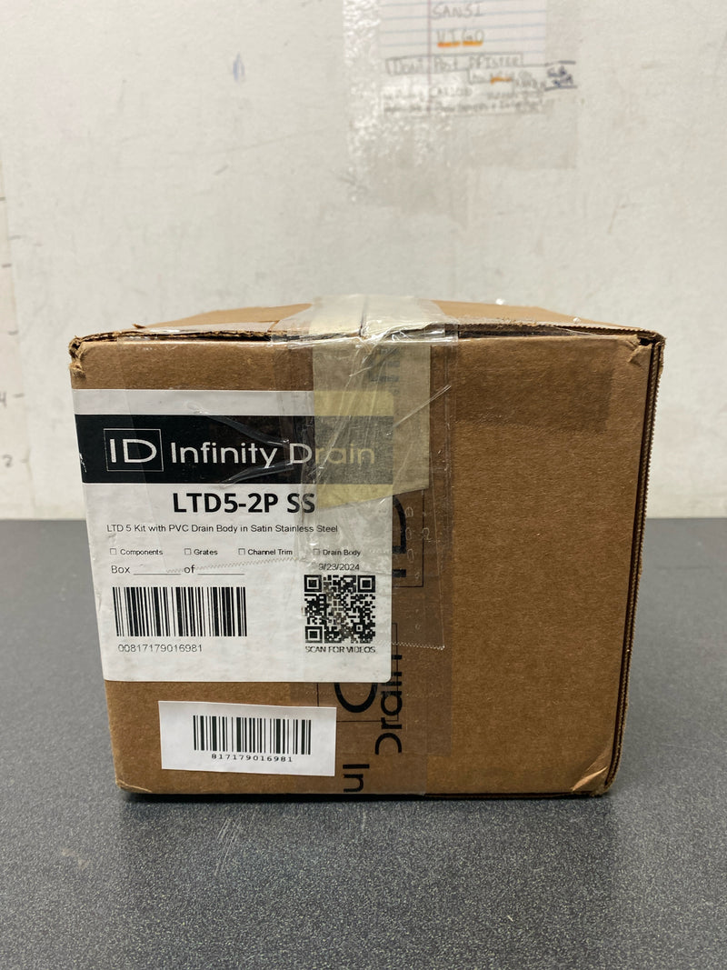 Infinity Drain LTD5-2P SS 5" x 5" LTD 5 Center Drain Kit with PVC Drain Body, 2" Outlet - Satin Stainless