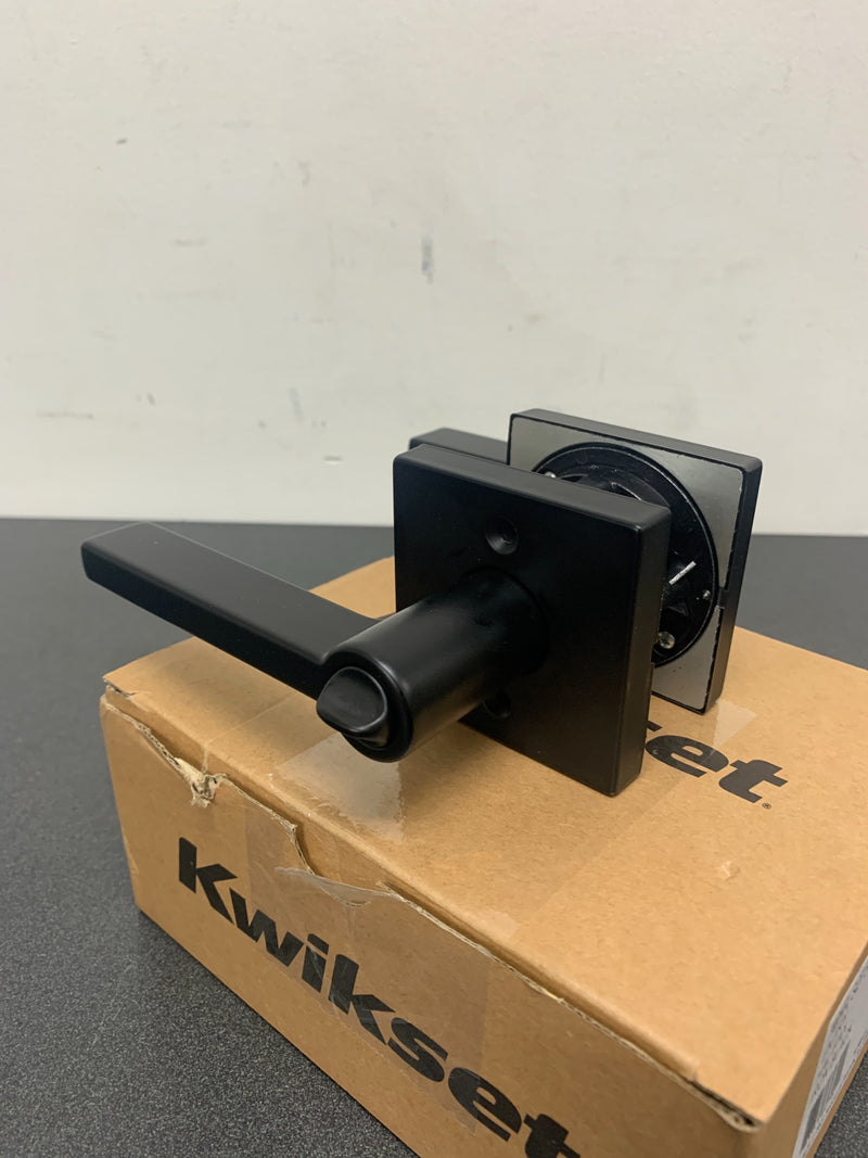 Kwikset 740HFLSQT-514S Halifax Single Cylinder Keyed Entry Door Lever Set with Square Rose and SmartKey - Matte Black