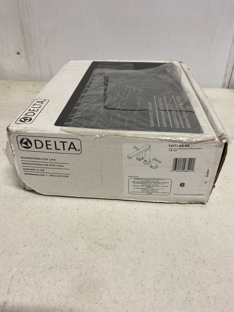 Delta T2771-SS-PR Galeon 2-Handle Deck-Mount Roman Tub Faucet Trim Kit in Lumicoat Stainless (Valve Not Included)