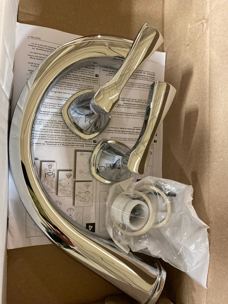 Delta T2777-PR Stryke Deck Mounted Roman Tub Filler with Arc Spout and Lever Handles - Lumicoat Chrome