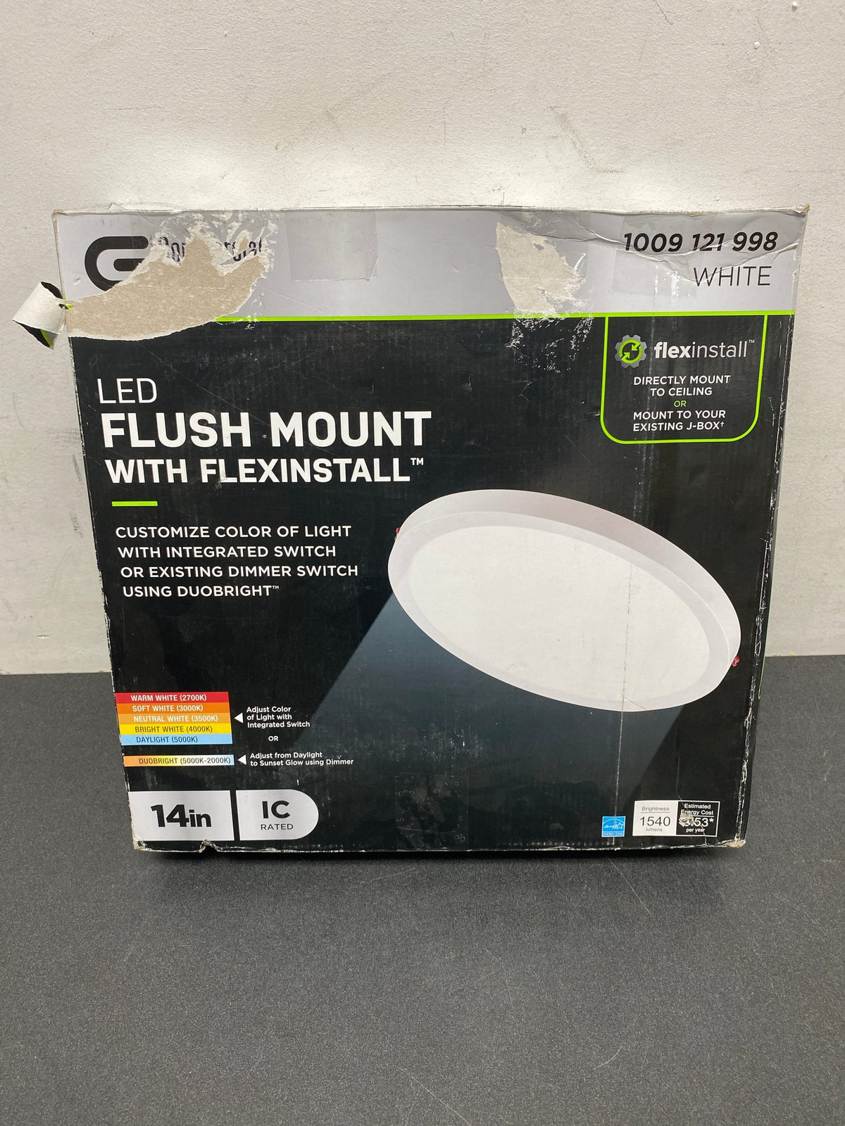 Commercial electric 92060 Flexinstall LED 14 in. White Disklight Recessed Ceiling Light for Home with 5CCT + DuoBright Dimming