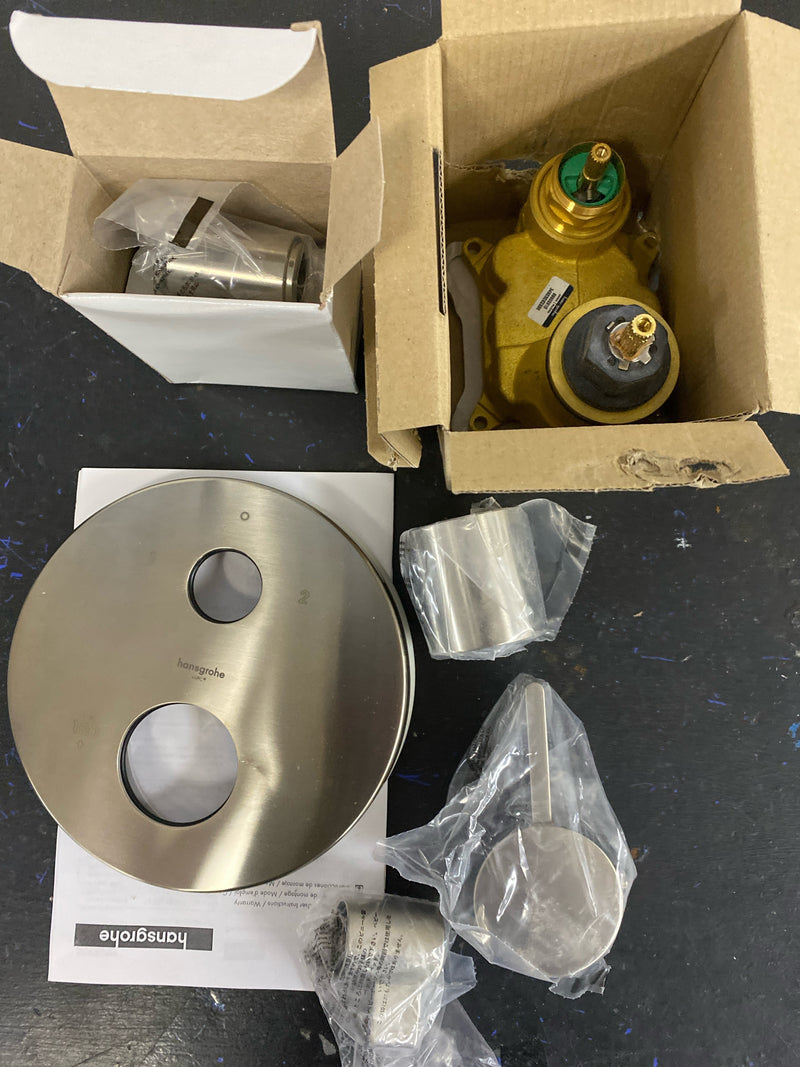 Hansgrohe 04231820 Ecostat S Thermostatic Valve Trim with Integrated Volume Control and Diverter for 2 Distinct Functions - Less Rough In - Brushed Nickel