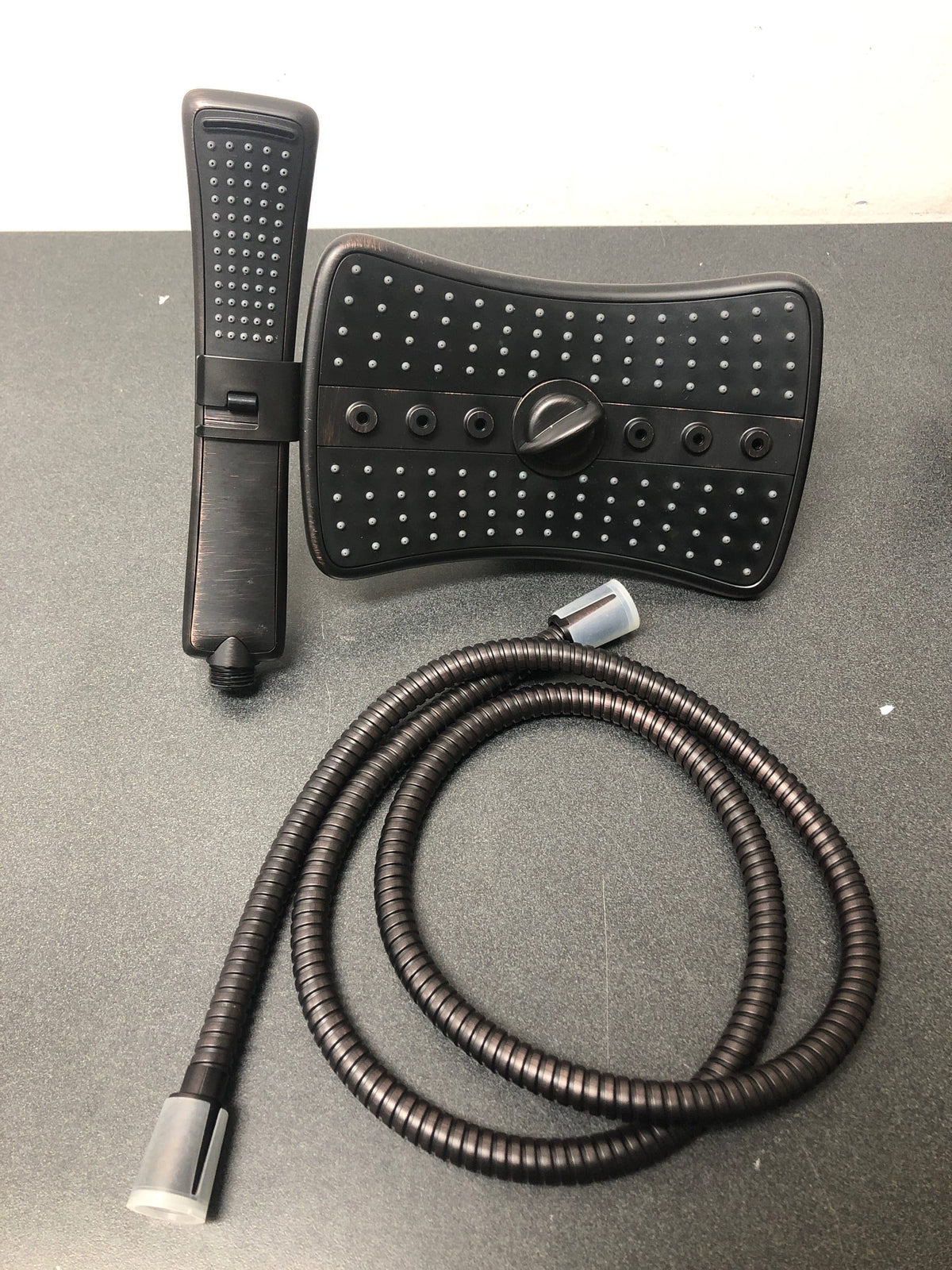 BRIGHT SHOWERS Four Spray Settings Shower Head Set Oil Rubbed Bronze and Black Finishing with 60" Long Stainless Steel Shower Hose