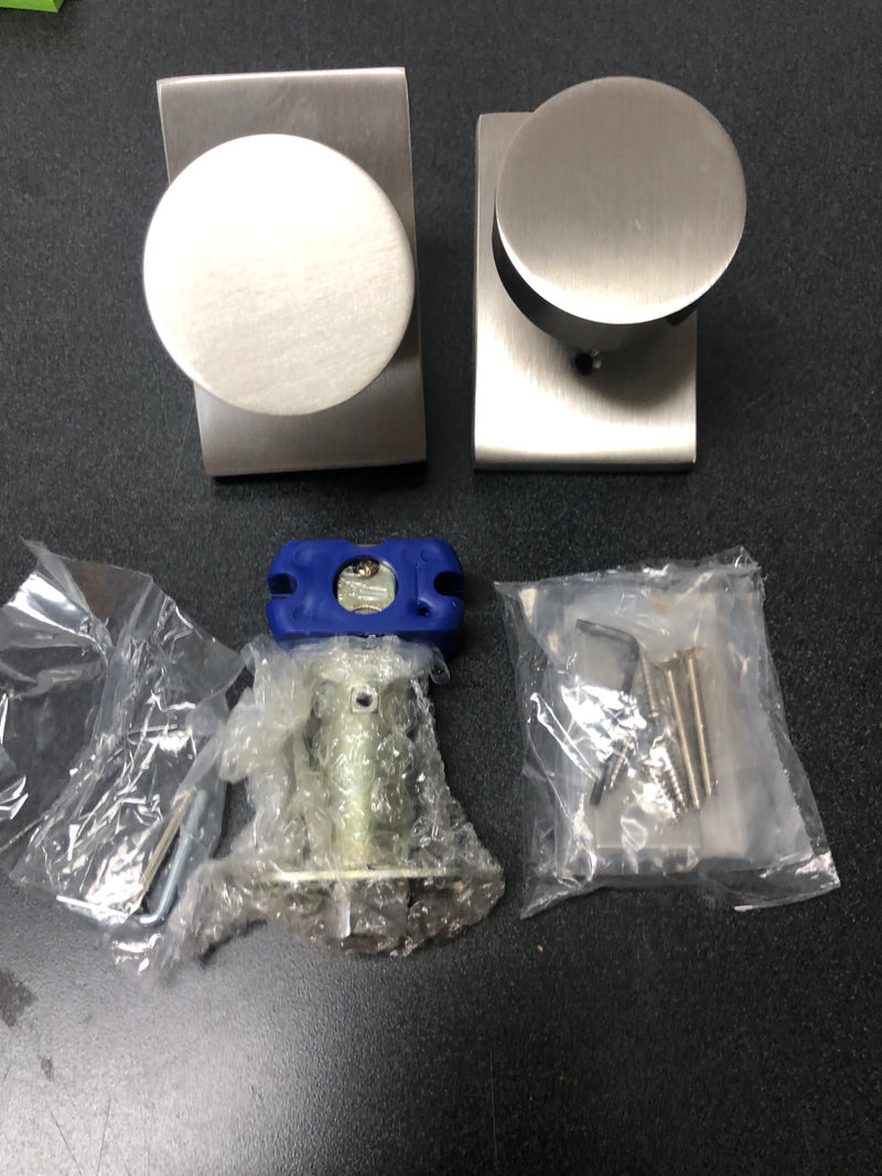 Emtek 5212ROUUS15 Round Knobset Privacy Door Knob Set with Modern Rectangular Rose - Satin Nickel