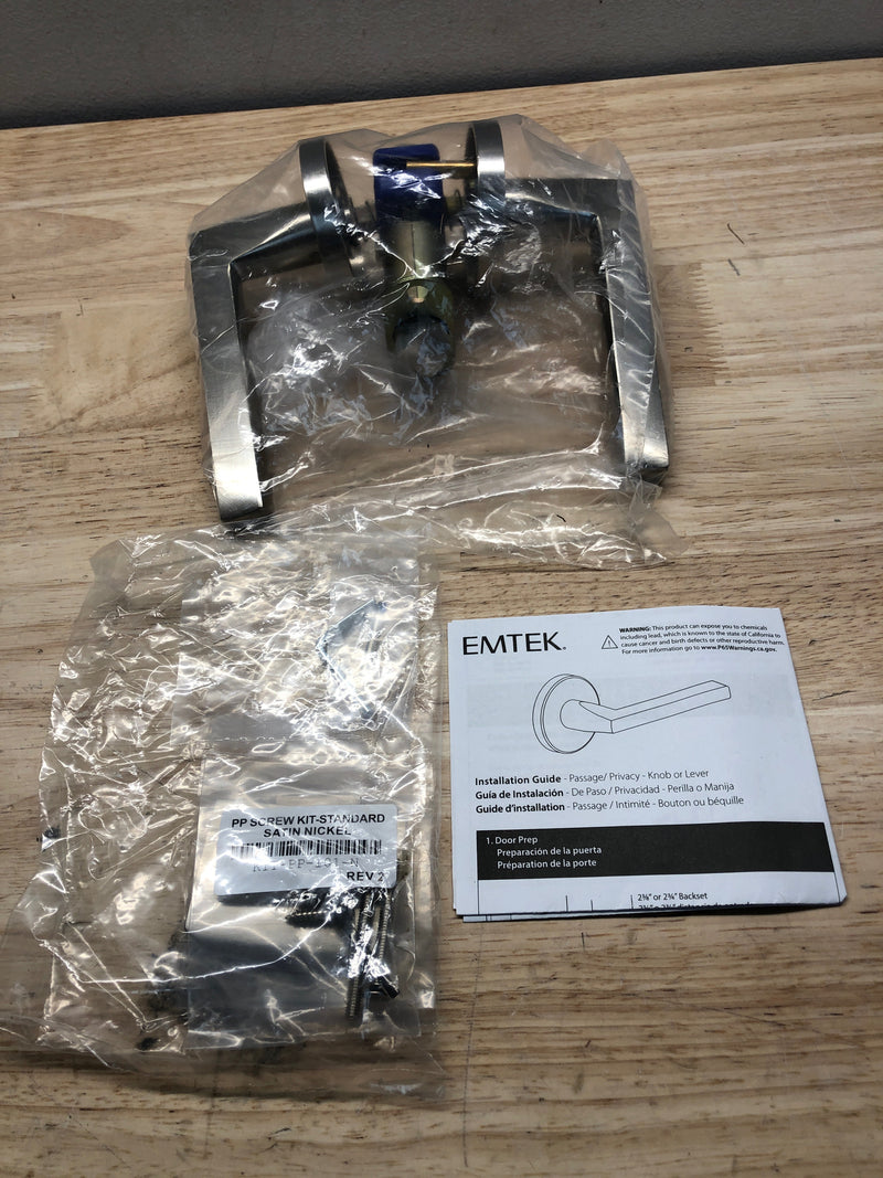 Emtek 5209HLOUS15LH Helios Left Handed Privacy Door Lever Set with Disk Rose from the Brass Modern Collection - Satin Nickel