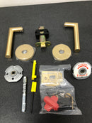Emtek C5109STUUS4 Stuttgart Passage Door Lever Set with Disk Rose and CF Mechanism from the Brass Modern Collection - Satin Brass