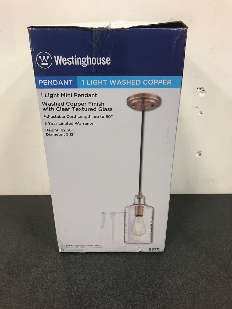 Westinghouse Carmen 1-Light Washed Copper Mini Pendant with Clear Textured Glass Shade-6371500