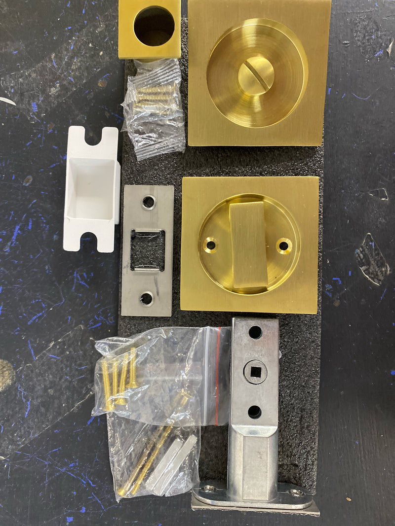 Linnea PL66S-PR-SBR 304 Grade Stainless Steel Square Privacy Pocket Door Lock - PVD Satin Brass