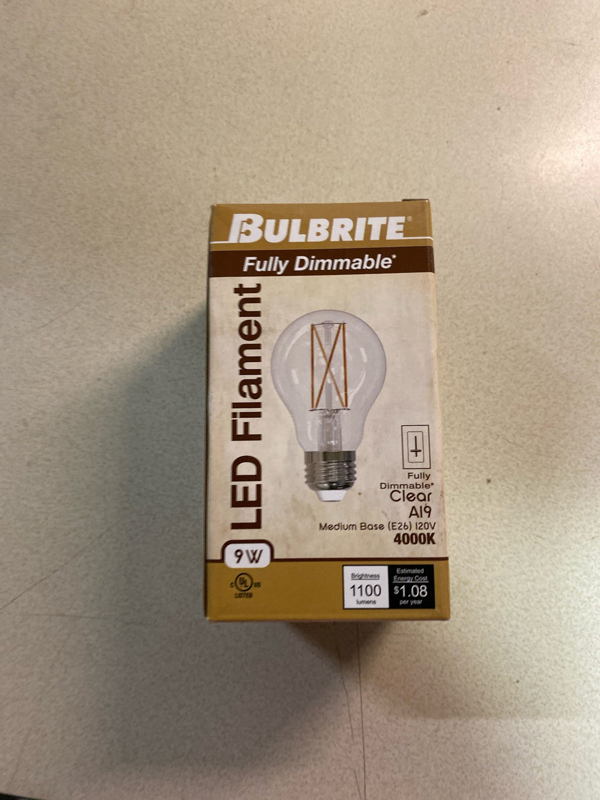 Bulbrite 776926 9 Watt Dimmable A19 Medium (E26) LED Bulb- 1100 Lumens, 4000K, and 90CRI - Clear