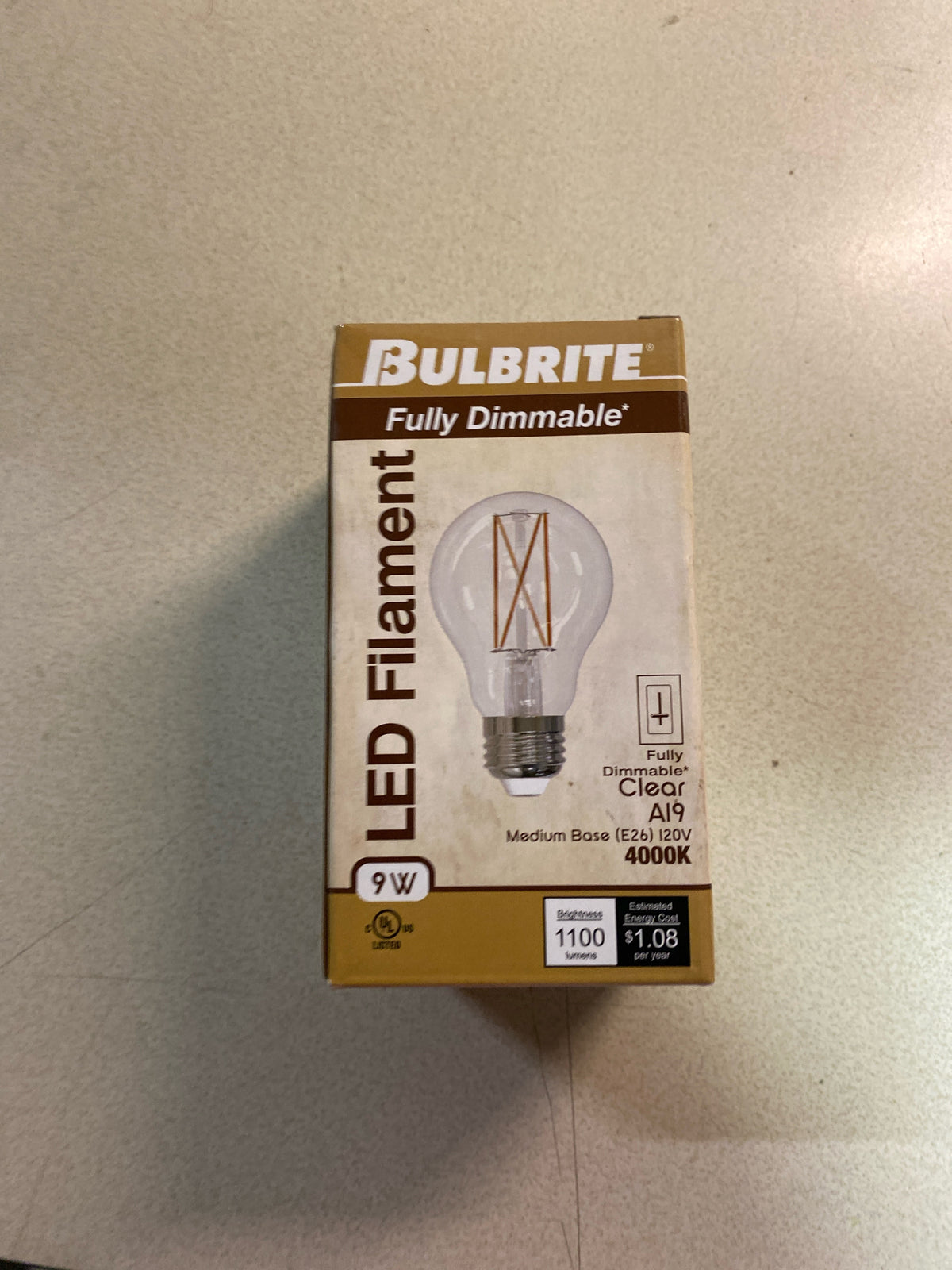 Bulbrite 776926 9 Watt Dimmable A19 Medium (E26) LED Bulb- 1100 Lumens, 4000K, and 90CRI - Clear