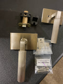 Emtek 510SKUS15 Straight Knurled Passage Door Lever Set from the SELECT Brass Collection - Satin Nickel Modern Rectangular Rosette