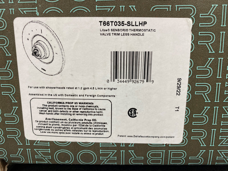 Brizo T66T035-SLLHP Litze Sensori Thermostatic Valve Trim Only Less Handle and Rough In - Separate Volume Control(s) Needed - Luxe Steel